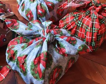 Furoshiki de Natal em Tecido para Embalagem de Presentes - Pano Japonês Reutilizável