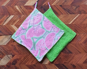 Reusable Kitchen Scrubby  Dish Cloths - Set of 2- Watermelon Print