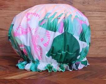 Womens luxury waterproof shower cap - Colorful leaf print