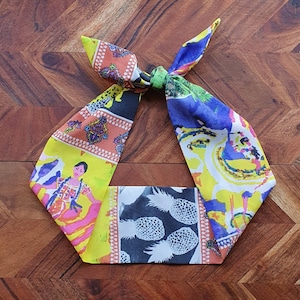 Bufanda de pelo floral - Cabello de mujer - Vintage - Hecho a mano - arcos - cola de caballo - bollos - poliéster / gasa / crepe - pañuelo - bufanda bolso