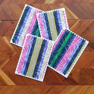4 Designer Handmade Cotton Fabric Greeting Cards - Blank Inside - Includes Envelopes