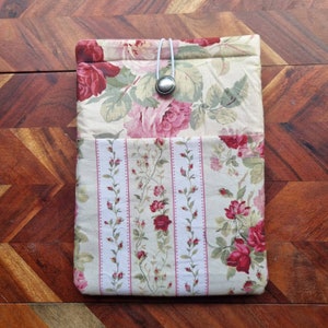 Padded book sleeve, book cover, iPad cover, e-reader cover, book lover gift - Pink green floral