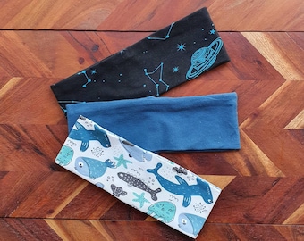 Baby Toddler Boys Stretch knit Headband - Planets - Plain Teal - Fish-Buy 3 and Get 1 Free!