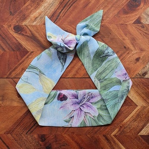 Hair Scarf - Women's Hair - Vintage - Handmade - Bows - Ponytails - Buns - Polyester/Chiffon/Crepe - Neckerchief - Bag Scarf -Soft Blue