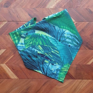 Bandana For Women -  Super Soft Floral Square Scarf - Dog Bandana  - Green/ Blue Leaf Print
