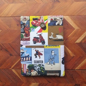 Padded book sleeve, book cover, iPad cover, e-reader cover, book lover gift, retro scooter print