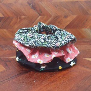 3 Pack Oversized Scrunchies -Hair Tie-  Hair SAccessory - black/pink/green prints