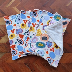 5 Microfibre cleaning cloths, cleaning cloths, dusters - 2 Sizes Available - Colourful Fruit Print