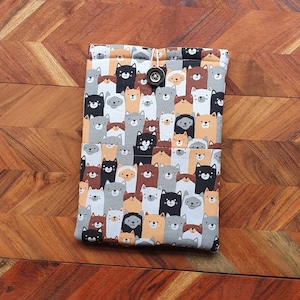 Padded book sleeve, book cover, iPad cover, e-reader cover, book lover gift, cat print