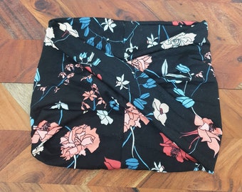 Twisted Headband - Black Peach Floral Print, Stretch Head Wrap