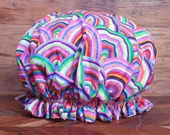 Womens luxury waterproof shower cap - Colorful rainbow print