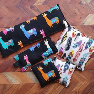 Rispaket med lavendeldoft: Värme-/kylbagga med lama-/fjädermönster