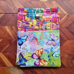 Padded book sleeve, book cover, iPad cover, e-reader cover, book lover gift - Bright Butterfly Print