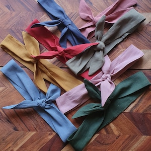 Retro Linen hair tie hair bow hair scarf - Solid Color - Women and Girls
