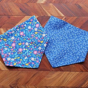 Tie On Dog Bandana - Tie on Dog Scarf - blue floral reversible bandana