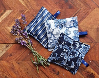 Lavender Drawer Sachet, lavender pillow - 3 pack - blue/white Paisley/stripe