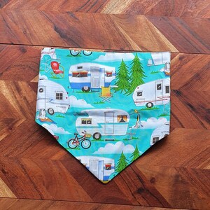 Tie On Dog Bandana - Tie on Dog Scarf -  Matching Scrunchie - Caravan print