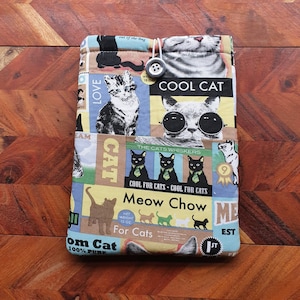 Padded book sleeve, book cover, iPad cover, e-reader cover, book lover gift, Cool Cat Print