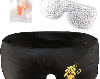Sleep Monkey New Edition (2025) 100% Mulberry Silk Sleep Mask with Cooling Gel Inserts & Ear Plug Kit - Superior Quality for Deep Sleep