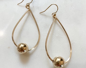 14K Gold Filled Teardrop Hoop Earrings with Bead
