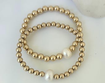 14K Gold Filled Bead bracelet with fresh water pearl