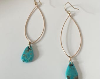 Gold Filled Hoop Earrings with Turquoise, Pearl or Moonstone