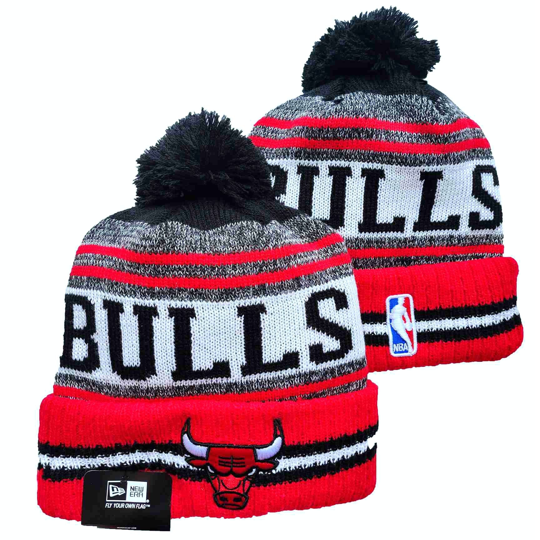 Men's New Era Black Chicago Bulls Zig Zag Cuffed Knit Hat with Pom