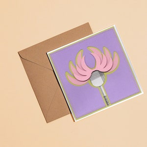 Pink Flower Card | Handmade Blank Card | Collage Art | Paper Art