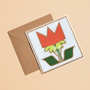 Flower Orange Card | Handmade Blank Card | Collage Art | Paper Art