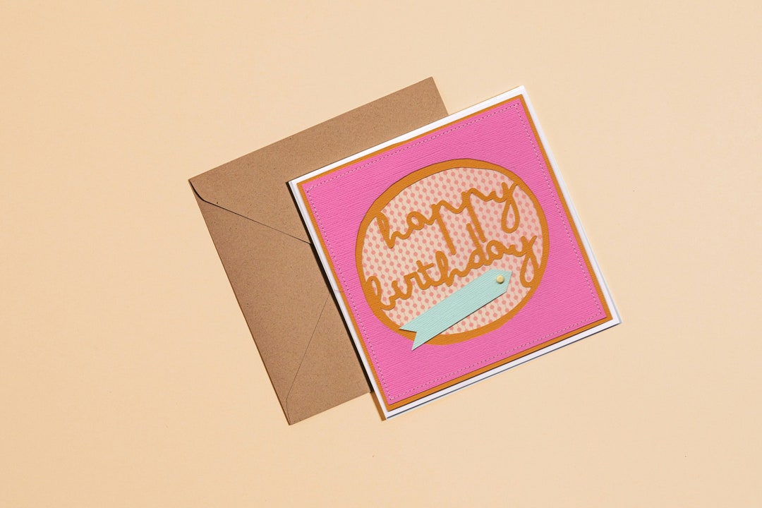 Pink Happy Birthday Card | Handmade Greeting Card - Etsy