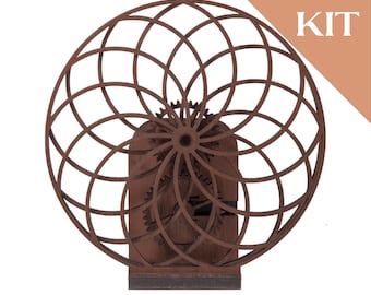 Kit di decorazione cinetica da scrivania Orbit Spirograph (puzzle 3D) – Montaggio a incastro senza colla, motore al quarzo, noce tagliato al laser, regalo rilassante