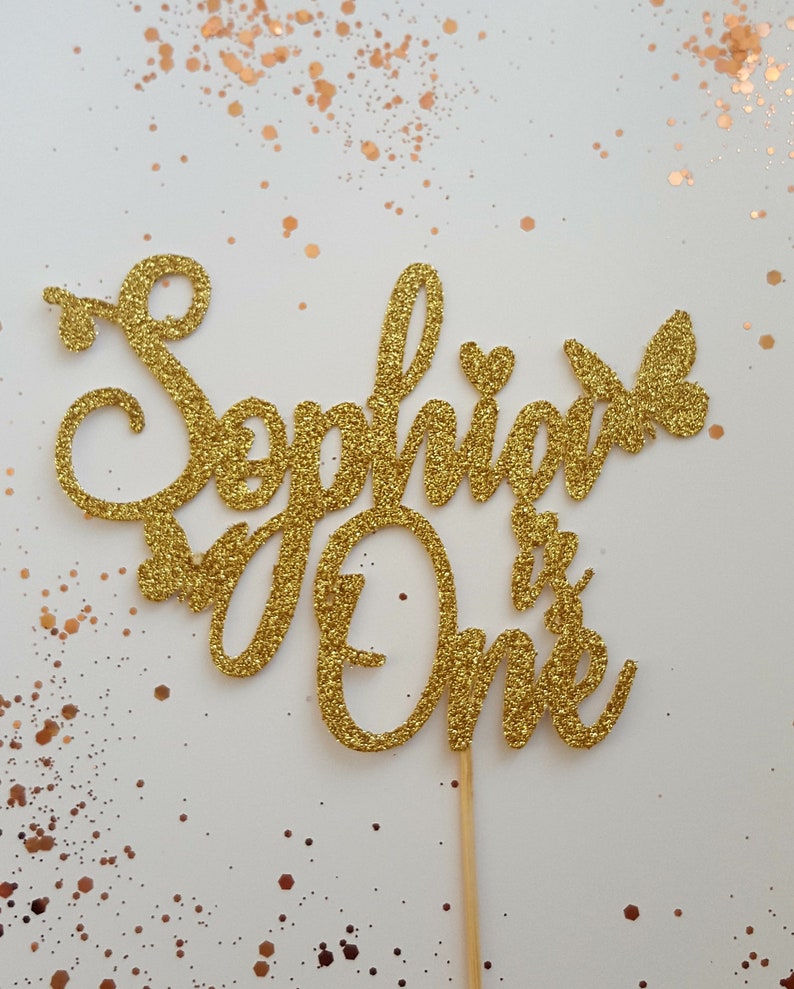 Personalised Hearts Name /& Age Glitter Cake Topper
