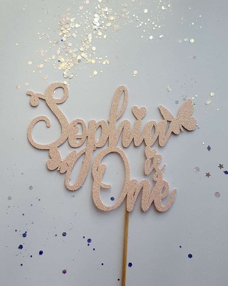Personalised Hearts Name /& Age Glitter Cake Topper