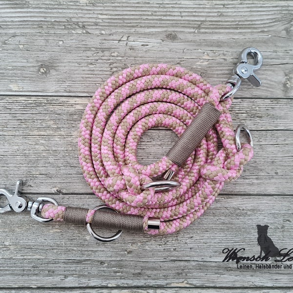 Dog leash, rope "Manjana" - beige pink - adjustable - desired linen