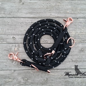 Reflective dog leash - "Black- Rose Gold" - adjustable - luminous - wish leash