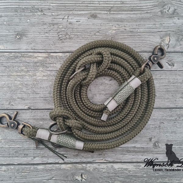 Dog leash, rope "Rubi" green, adjustable, desired leashes