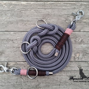 Dog leash, rope "Mona", gray pink, adjustable