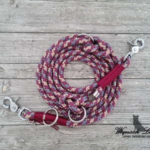 Dog Leash "Ronja" Rope Leash Red Beige Adjustable - Custom Leashes