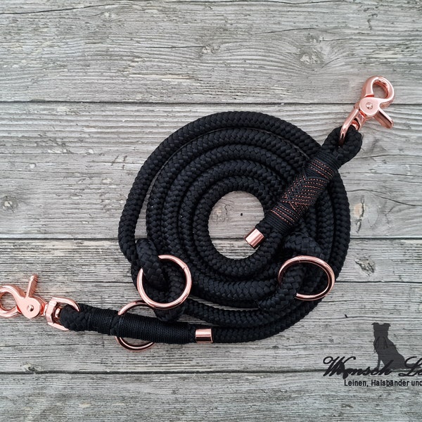 Tauleine "Perle", dog leash adjustable - black - desired linen