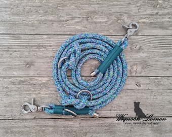 Dog leash "Rusty", rope leash blue-green, adjustable, custom leash