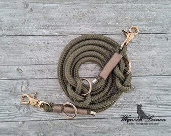 Dog leash, rope "Sukie", olive green gold, adjustable - wish leashes