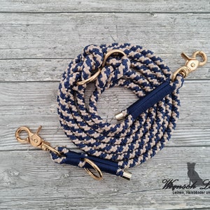 Dog leash, rope "Bruno" - beige blue - adjustable - desired leash
