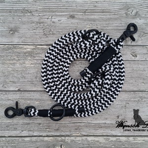 Dog leash, rope leash "Campino" - black and white, adjustable, custom leash