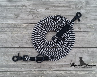 Dog leash, rope "Campino" - black and white, adjustable, desired leash