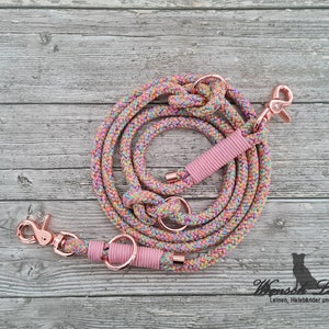Dog leash, rope - pink - colourful, adjustable, desired leash