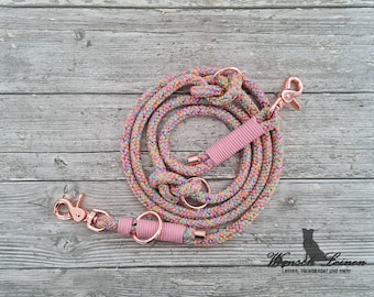 Dog leash, rope - pink - colourful, adjustable, desired leash