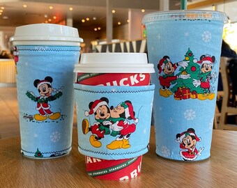 DISNEY CHRISTMAS Coffee Cup Cozy / Disneyland Mickey Mouse Minnie