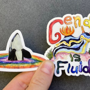 STICKER PRIDE PACK - Set of 2 Rainbow Stickers - Queer Orca and Gender Is Fluid