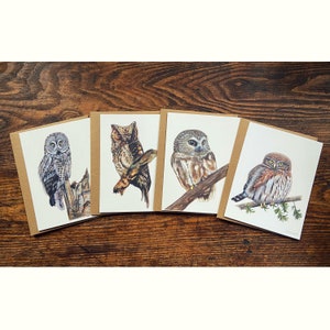 Jeu de cartes Owl de 4 - cartes recto avec enveloppes en papier brun recyclé
