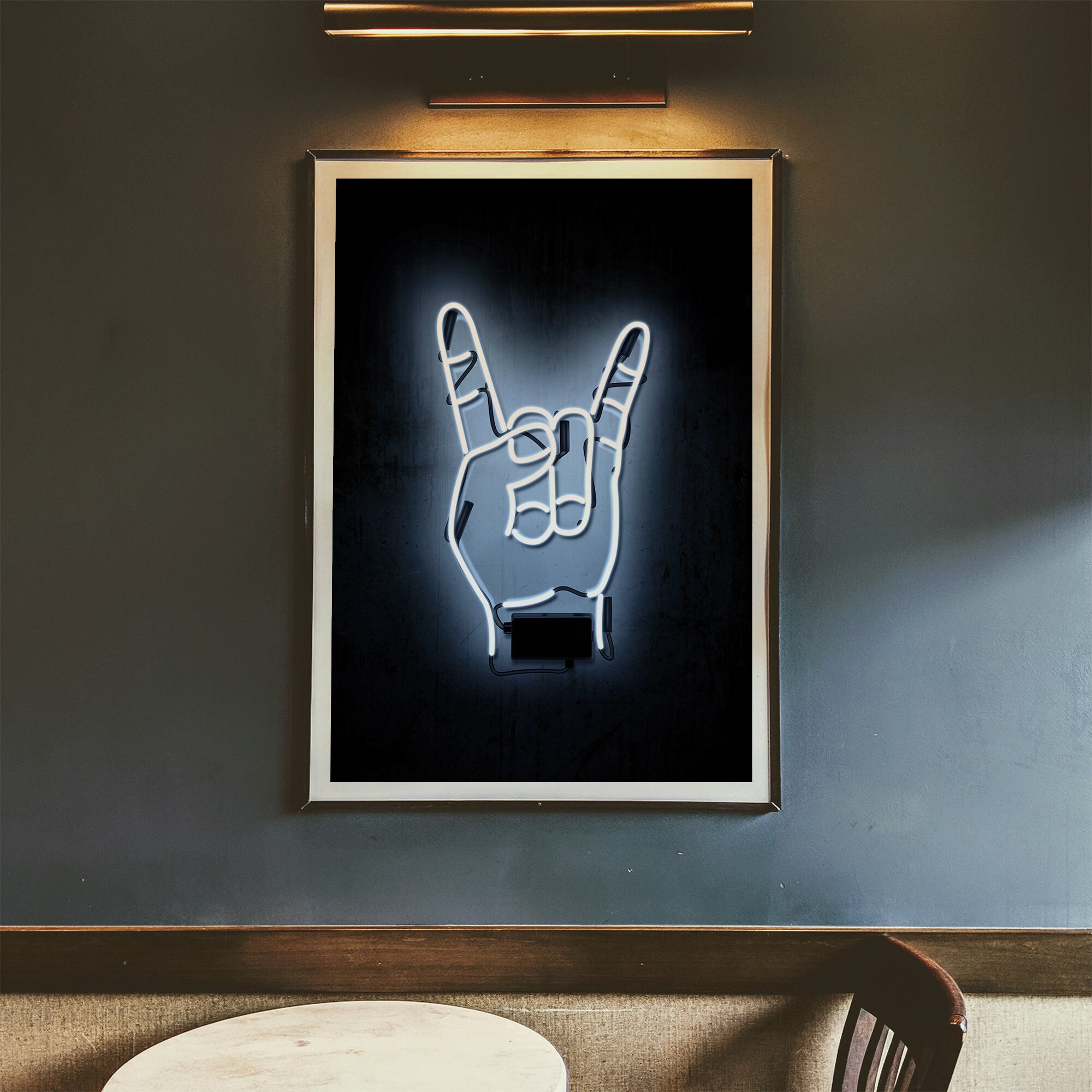 Neon Sign Poster Rock N Roll Rock Hand Sign Wall Decor Etsy India